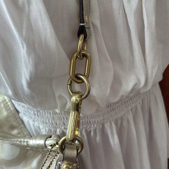 Coach Kristen Satchel shoulder bag Crossbody gold metallic canvas pristine - Picture 7 of 16